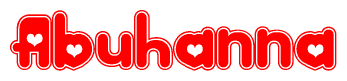 The image displays the word Abuhanna written in a stylized red font with hearts inside the letters.