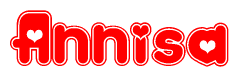 The image is a clipart featuring the word Annisa written in a stylized font with a heart shape replacing inserted into the center of each letter. The color scheme of the text and hearts is red with a light outline.