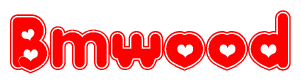 The image displays the word Bmwood written in a stylized red font with hearts inside the letters.