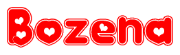 The image is a clipart featuring the word Bozena written in a stylized font with a heart shape replacing inserted into the center of each letter. The color scheme of the text and hearts is red with a light outline.
