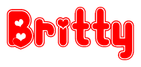 The image displays the word Britty written in a stylized red font with hearts inside the letters.