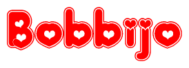The image is a clipart featuring the word Bobbijo written in a stylized font with a heart shape replacing inserted into the center of each letter. The color scheme of the text and hearts is red with a light outline.