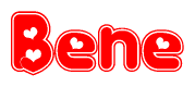 The image displays the word Bene written in a stylized red font with hearts inside the letters.