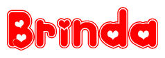 The image is a clipart featuring the word Brinda written in a stylized font with a heart shape replacing inserted into the center of each letter. The color scheme of the text and hearts is red with a light outline.