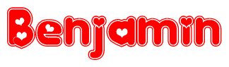 The image displays the word Benjamin written in a stylized red font with hearts inside the letters.