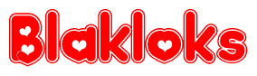 The image is a clipart featuring the word Blakloks written in a stylized font with a heart shape replacing inserted into the center of each letter. The color scheme of the text and hearts is red with a light outline.
