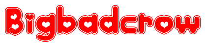 The image displays the word Bigbadcrow written in a stylized red font with hearts inside the letters.