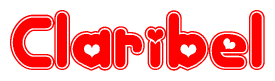 The image displays the word Claribel written in a stylized red font with hearts inside the letters.