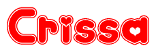 The image is a clipart featuring the word Crissa written in a stylized font with a heart shape replacing inserted into the center of each letter. The color scheme of the text and hearts is red with a light outline.