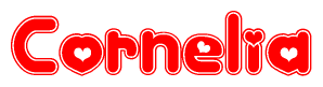 The image displays the word Cornelia written in a stylized red font with hearts inside the letters.