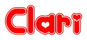The image displays the word Clari written in a stylized red font with hearts inside the letters.
