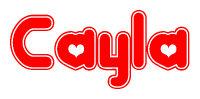 The image is a clipart featuring the word Cayla written in a stylized font with a heart shape replacing inserted into the center of each letter. The color scheme of the text and hearts is red with a light outline.