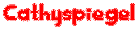 The image is a clipart featuring the word Cathyspiegel written in a stylized font with a heart shape replacing inserted into the center of each letter. The color scheme of the text and hearts is red with a light outline.