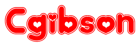 The image displays the word Cgibson written in a stylized red font with hearts inside the letters.