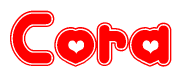 The image displays the word Cora written in a stylized red font with hearts inside the letters.