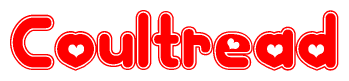 The image is a clipart featuring the word Coultread written in a stylized font with a heart shape replacing inserted into the center of each letter. The color scheme of the text and hearts is red with a light outline.