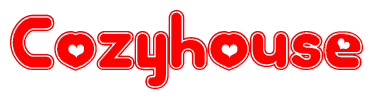 The image displays the word Cozyhouse written in a stylized red font with hearts inside the letters.