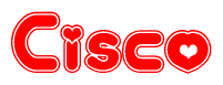 The image displays the word Cisco written in a stylized red font with hearts inside the letters.