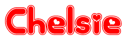 The image is a clipart featuring the word Chelsie written in a stylized font with a heart shape replacing inserted into the center of each letter. The color scheme of the text and hearts is red with a light outline.