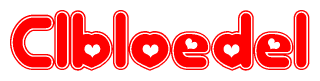 The image displays the word Clbloedel written in a stylized red font with hearts inside the letters.