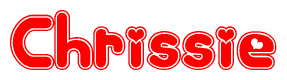 The image is a clipart featuring the word Chrissie written in a stylized font with a heart shape replacing inserted into the center of each letter. The color scheme of the text and hearts is red with a light outline.