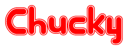 The image is a clipart featuring the word Chucky written in a stylized font with a heart shape replacing inserted into the center of each letter. The color scheme of the text and hearts is red with a light outline.