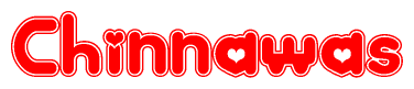 The image is a clipart featuring the word Chinnawas written in a stylized font with a heart shape replacing inserted into the center of each letter. The color scheme of the text and hearts is red with a light outline.