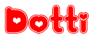 The image displays the word Dotti written in a stylized red font with hearts inside the letters.