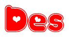The image is a clipart featuring the word Des written in a stylized font with a heart shape replacing inserted into the center of each letter. The color scheme of the text and hearts is red with a light outline.