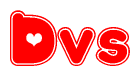 The image is a clipart featuring the word Dvs written in a stylized font with a heart shape replacing inserted into the center of each letter. The color scheme of the text and hearts is red with a light outline.