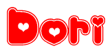 The image is a clipart featuring the word Dori written in a stylized font with a heart shape replacing inserted into the center of each letter. The color scheme of the text and hearts is red with a light outline.