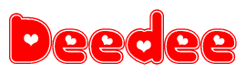 The image displays the word Deedee written in a stylized red font with hearts inside the letters.
