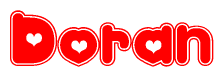The image displays the word Doran written in a stylized red font with hearts inside the letters.