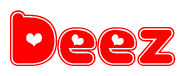 The image displays the word Deez written in a stylized red font with hearts inside the letters.