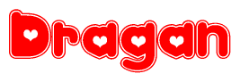 The image displays the word Dragan written in a stylized red font with hearts inside the letters.