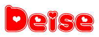 The image is a clipart featuring the word Deise written in a stylized font with a heart shape replacing inserted into the center of each letter. The color scheme of the text and hearts is red with a light outline.