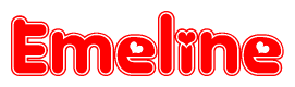 The image is a clipart featuring the word Emeline written in a stylized font with a heart shape replacing inserted into the center of each letter. The color scheme of the text and hearts is red with a light outline.