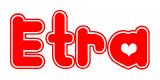 The image displays the word Etra written in a stylized red font with hearts inside the letters.