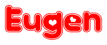 The image is a clipart featuring the word Eugen written in a stylized font with a heart shape replacing inserted into the center of each letter. The color scheme of the text and hearts is red with a light outline.