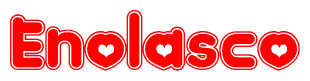   The image displays the word Enolasco written in a stylized red font with hearts inside the letters. 