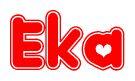 The image displays the word Eka written in a stylized red font with hearts inside the letters.
