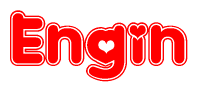 The image is a clipart featuring the word Engin written in a stylized font with a heart shape replacing inserted into the center of each letter. The color scheme of the text and hearts is red with a light outline.