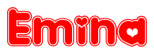 The image displays the word Emina written in a stylized red font with hearts inside the letters.