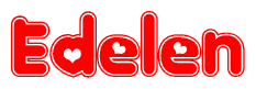 The image displays the word Edelen written in a stylized red font with hearts inside the letters.
