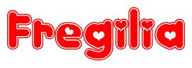 The image is a clipart featuring the word Fregilia written in a stylized font with a heart shape replacing inserted into the center of each letter. The color scheme of the text and hearts is red with a light outline.