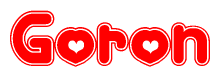 The image displays the word Goron written in a stylized red font with hearts inside the letters.