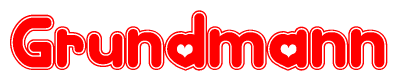 The image displays the word Grundmann written in a stylized red font with hearts inside the letters.