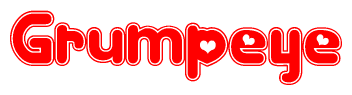 The image displays the word Grumpeye written in a stylized red font with hearts inside the letters.