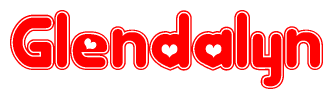 The image is a clipart featuring the word Glendalyn written in a stylized font with a heart shape replacing inserted into the center of each letter. The color scheme of the text and hearts is red with a light outline.