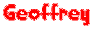 The image is a clipart featuring the word Geoffrey written in a stylized font with a heart shape replacing inserted into the center of each letter. The color scheme of the text and hearts is red with a light outline.